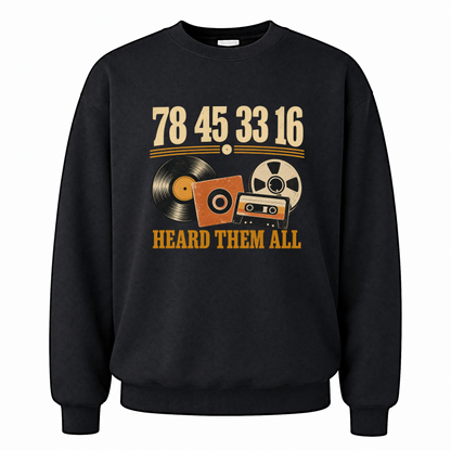Black vintage sweatshirt with 78 45 3316 Hard Them All printed front design
