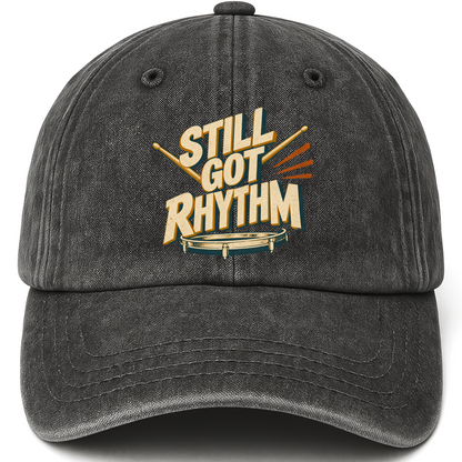 Black vintage washed cap with Still Got Rhythm printed front design