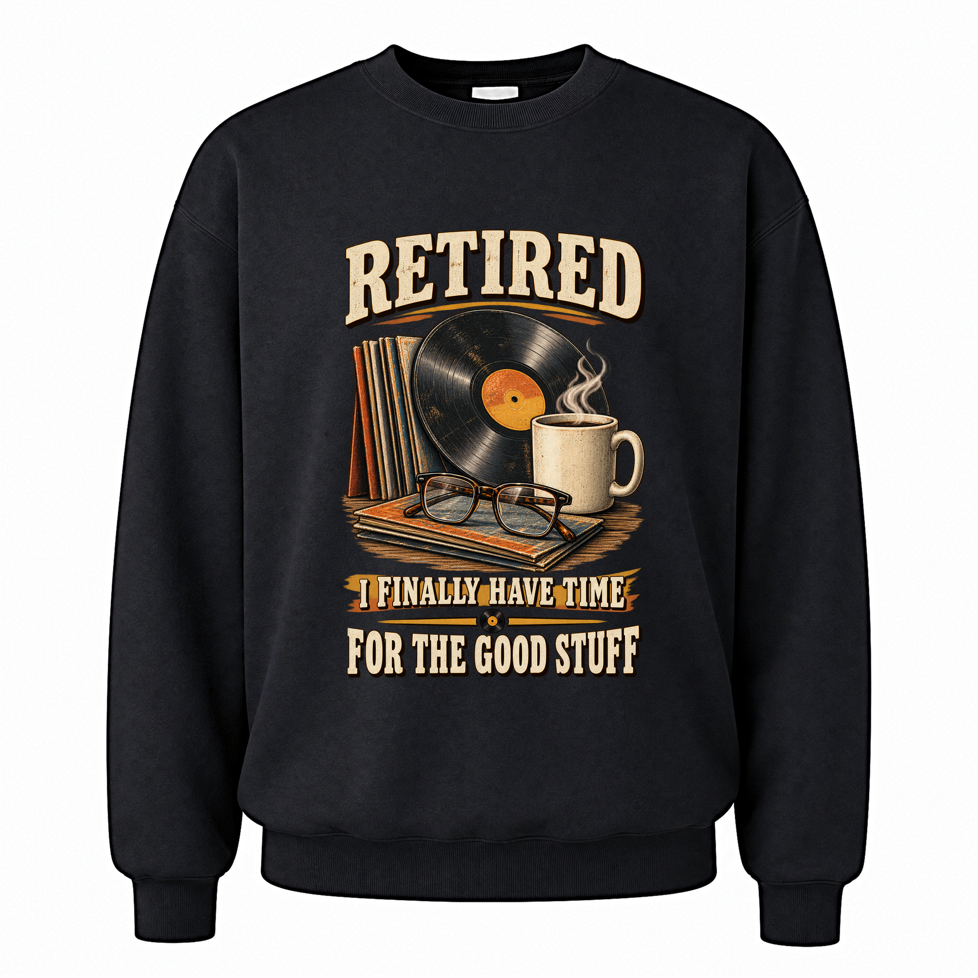 Black vintage sweatshirt with 40 time for the good stuff ideogram 4x printed front design