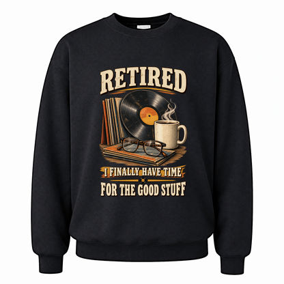 Black vintage sweatshirt with 40 time for the good stuff ideogram 4x printed front design