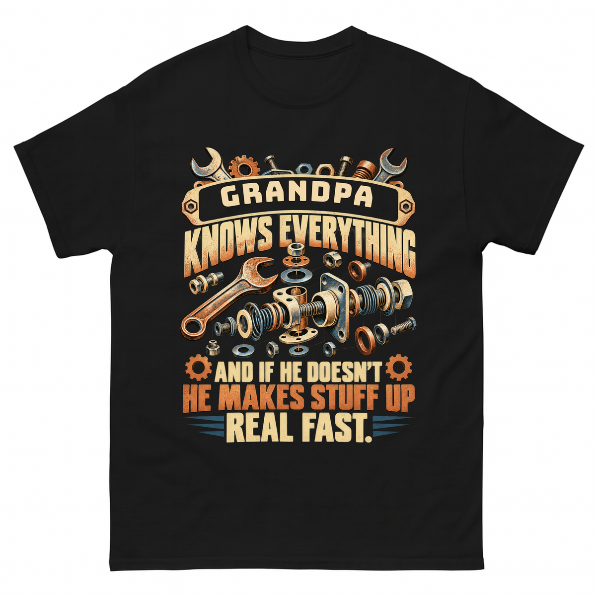 Black vintage t-shirt with Your Name Knows Everything Tools printed front design