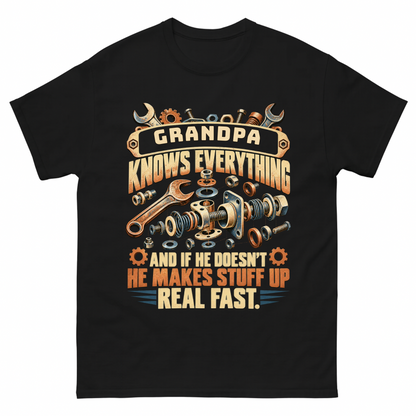 Black vintage t-shirt with Your Name Knows Everything Tools printed front design