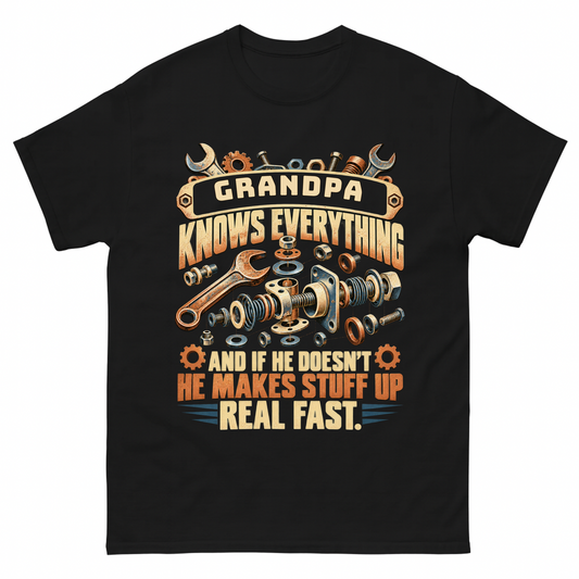 Black vintage t-shirt with Your Name Knows Everything Tools printed front design