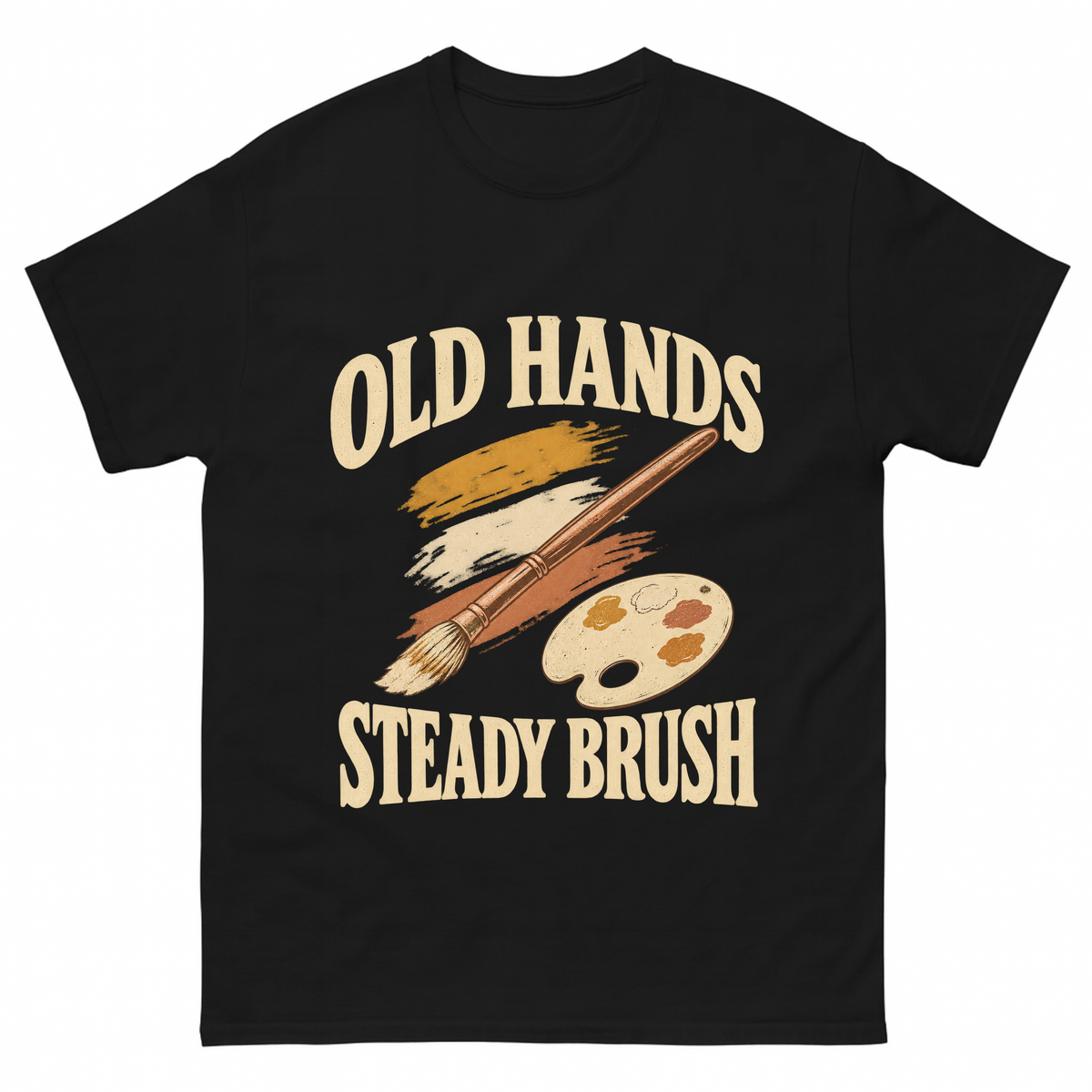 Black vintage t-shirt with Old Hands Steady Brush printed front design