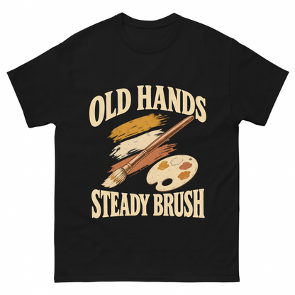 Black vintage t-shirt with Old Hands Steady Brush printed front design
