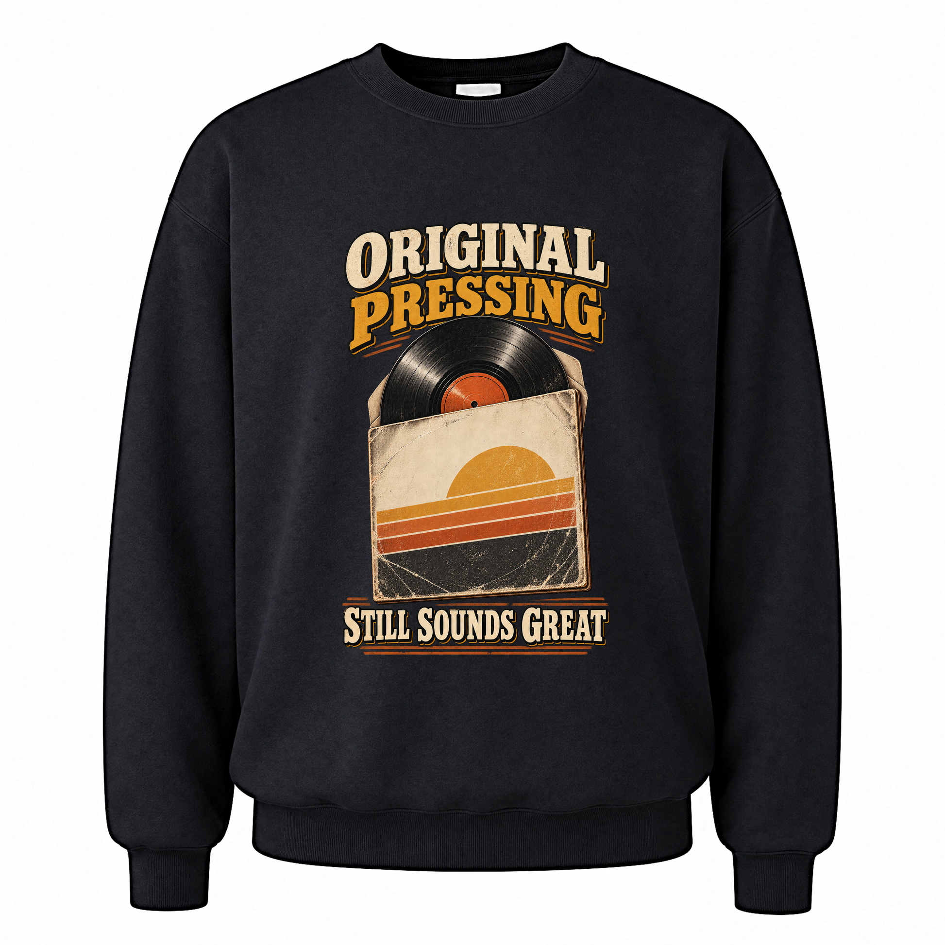 Black vintage sweatshirt with 43 original pressing ideogram 4x printed front design