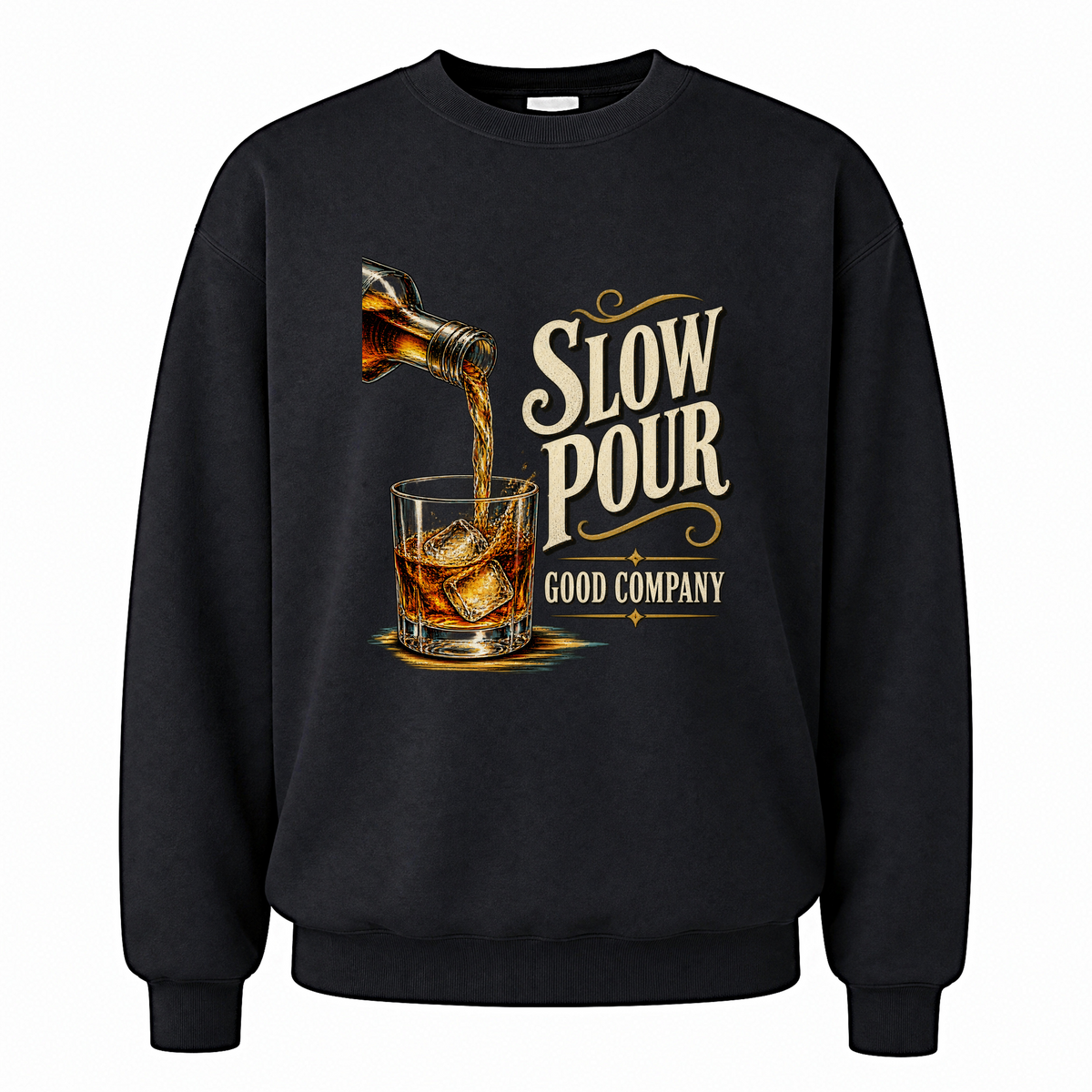 Black vintage sweatshirt with Slow Pour Good Company printed front design