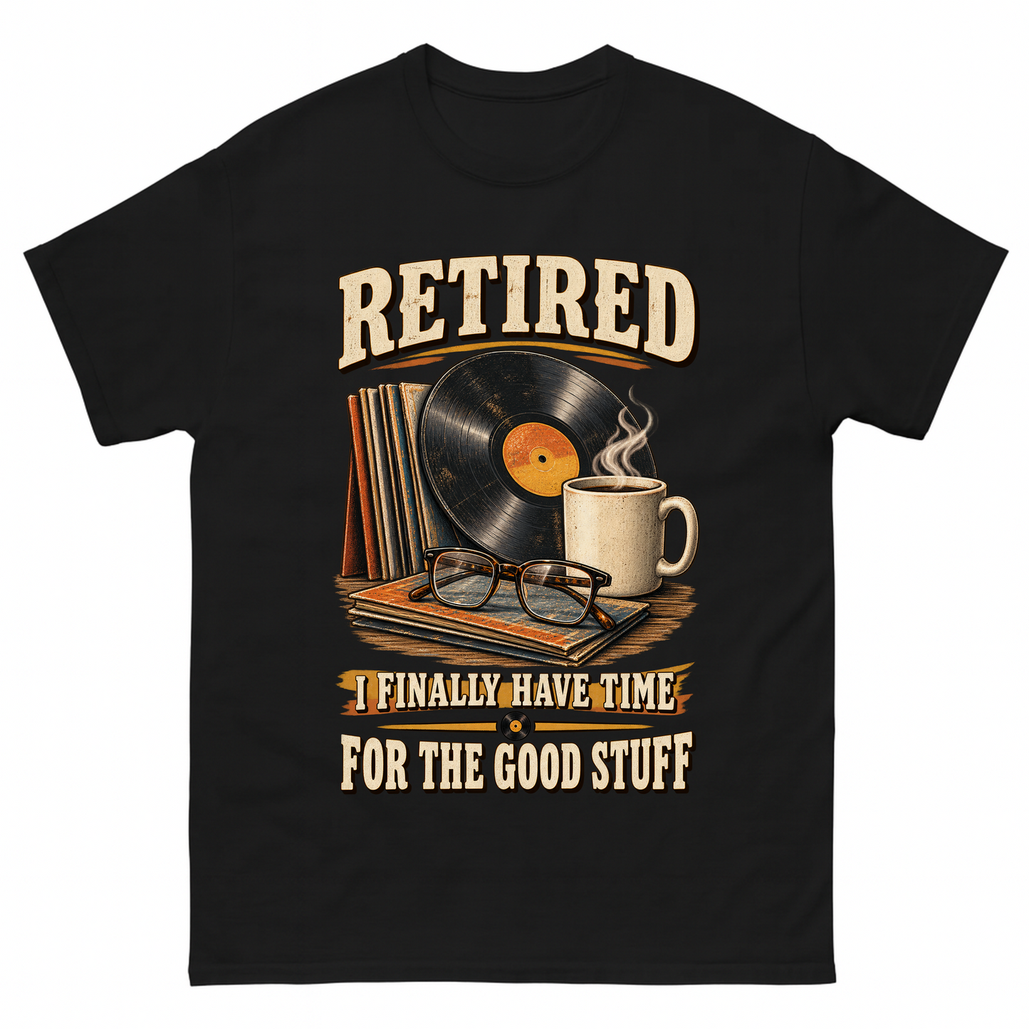 Black vintage t-shirt with 40 time for the good stuff ideogram 4x printed front design