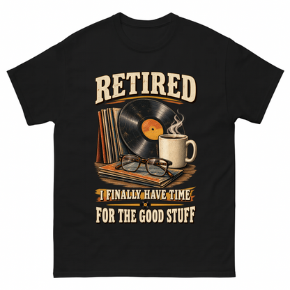 Black vintage t-shirt with 40 time for the good stuff ideogram 4x printed front design