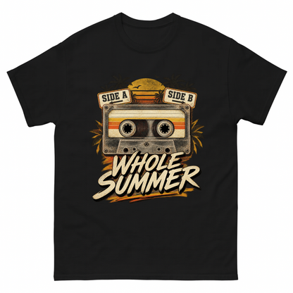 Black vintage t-shirt with Side A Side B Whole Summer printed front design