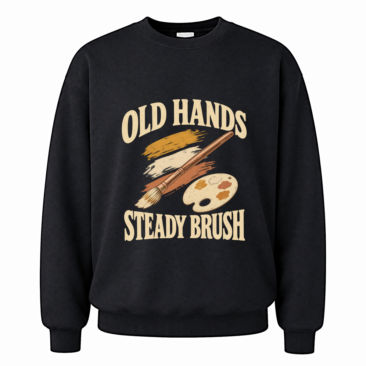 Black vintage sweatshirt with Old Hands Steady Brush printed front design