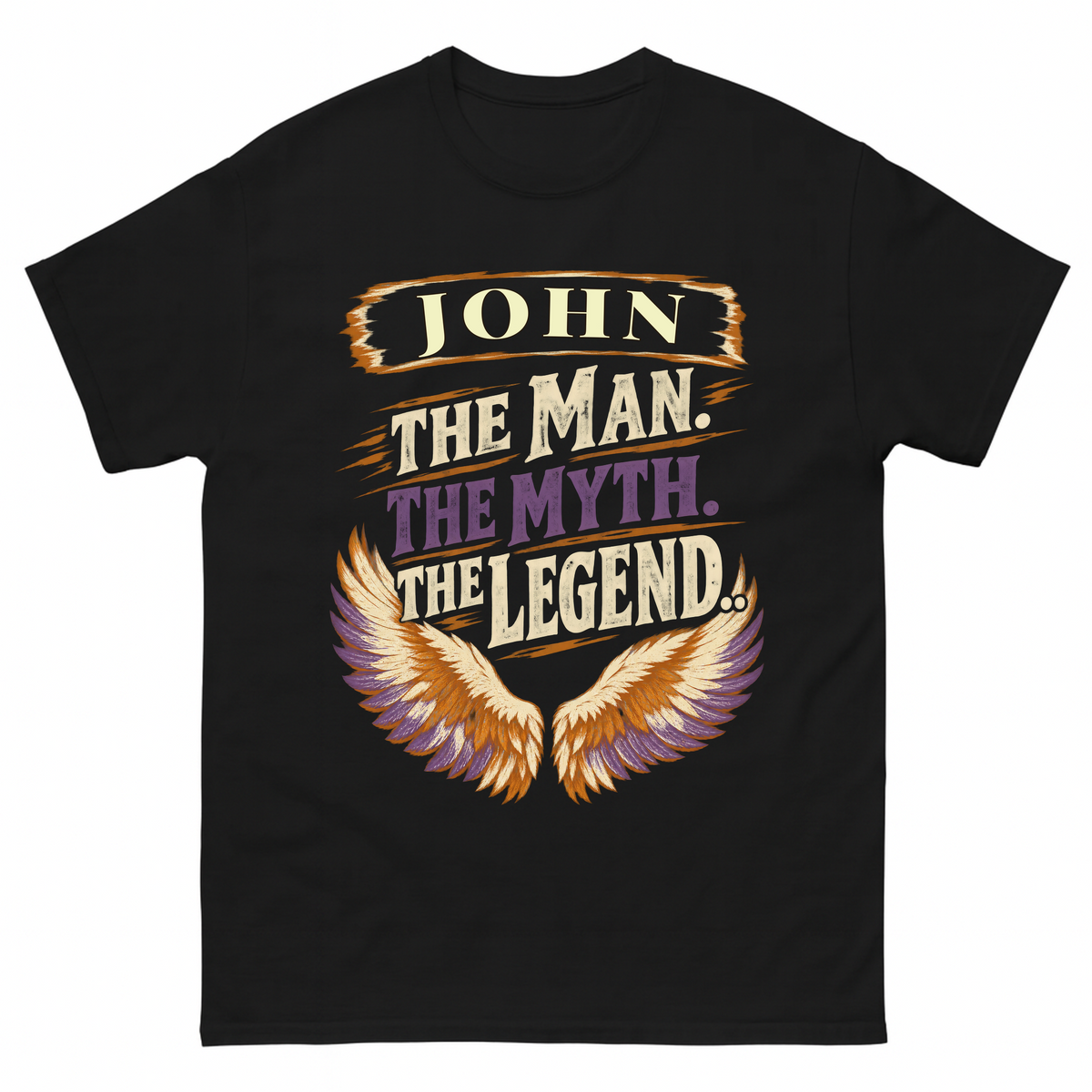 Black vintage t-shirt with Your Name The Man The Myth The Legend Eagle Wings printed front design