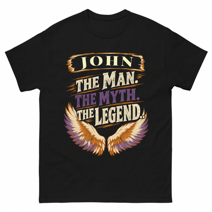 Black vintage t-shirt with Your Name The Man The Myth The Legend Eagle Wings printed front design