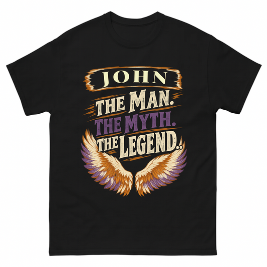 Black vintage t-shirt with Your Name The Man The Myth The Legend Eagle Wings printed front design