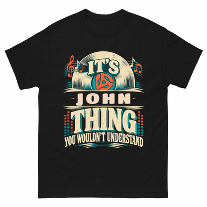 Black vintage t-shirt with It's Your Name Thing printed front design