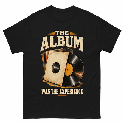 Black vintage t-shirt with The Album Was The Experience printed front design