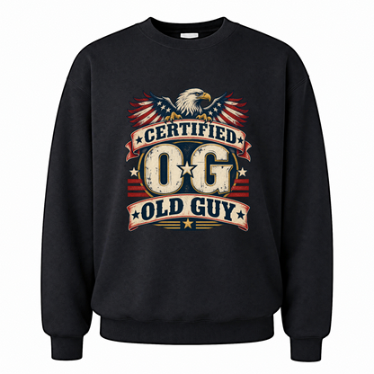Black vintage sweatshirt with Certified OG Old Guy printed front design