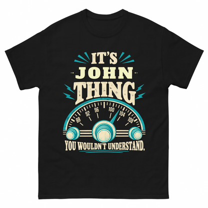 Black vintage t-shirt with It's Your Name Thing Radio Dial printed front design
