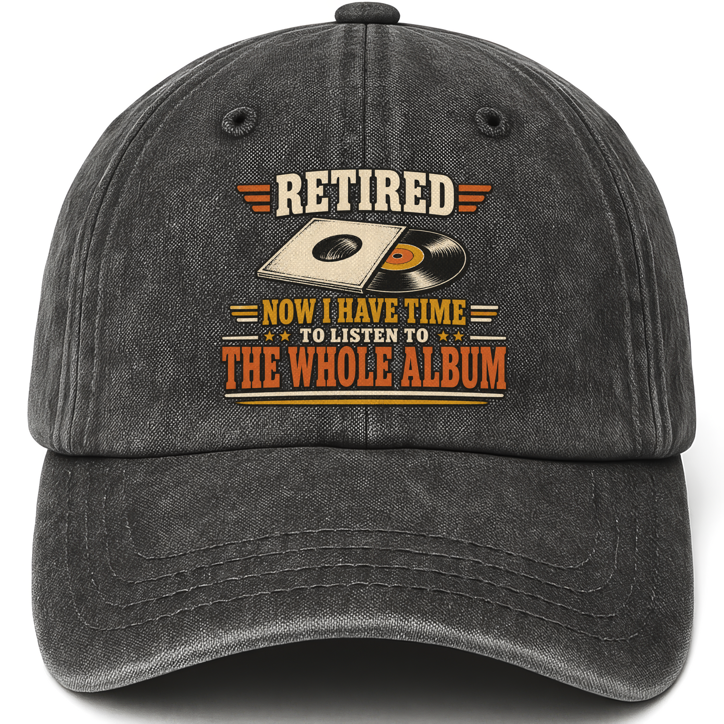 Black vintage washed cap with 37 time for the whole album ideogram 4x TRIM pad80 printed front design