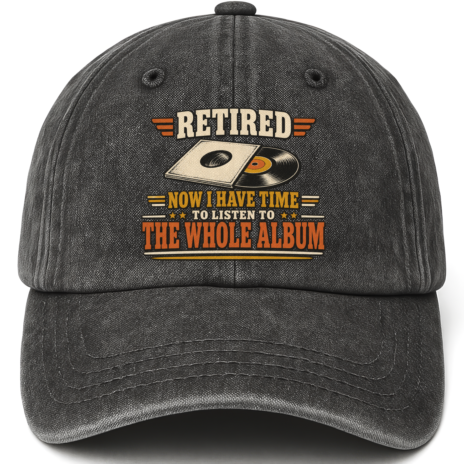 Black vintage washed cap with 37 time for the whole album ideogram 4x TRIM pad80 printed front design