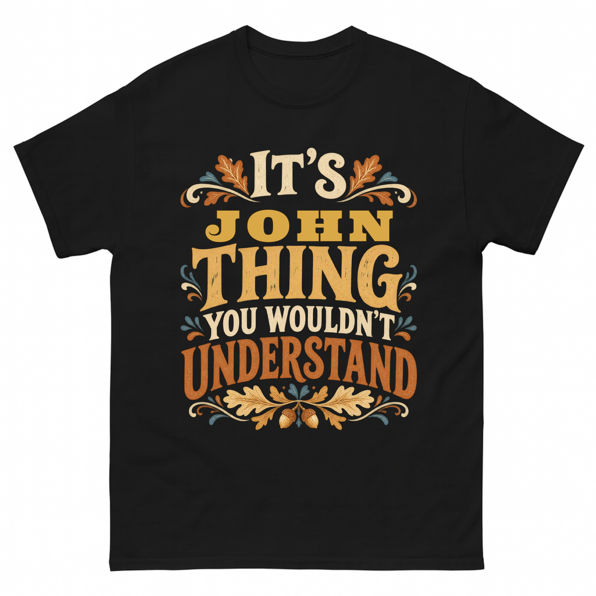 Black vintage t-shirt with It's Your Name Thing printed front design