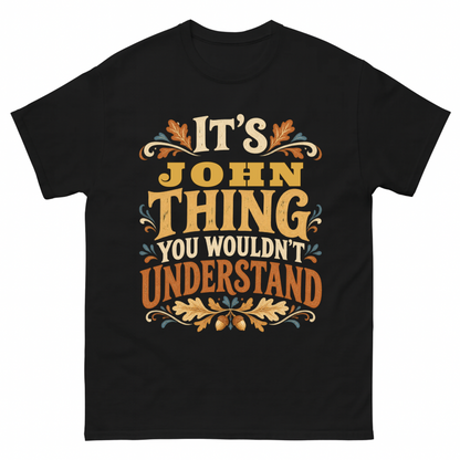 Black vintage t-shirt with It's Your Name Thing printed front design