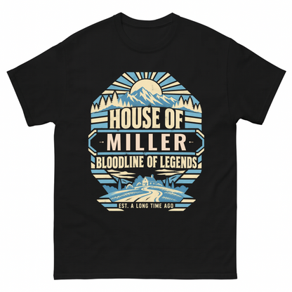 Black vintage t-shirt with House Of Your Family Name Bloodline Of Legends Mountain printed front design