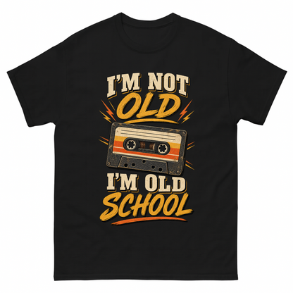 Black vintage t-shirt with 41 i m old school ideogram 4x printed front design