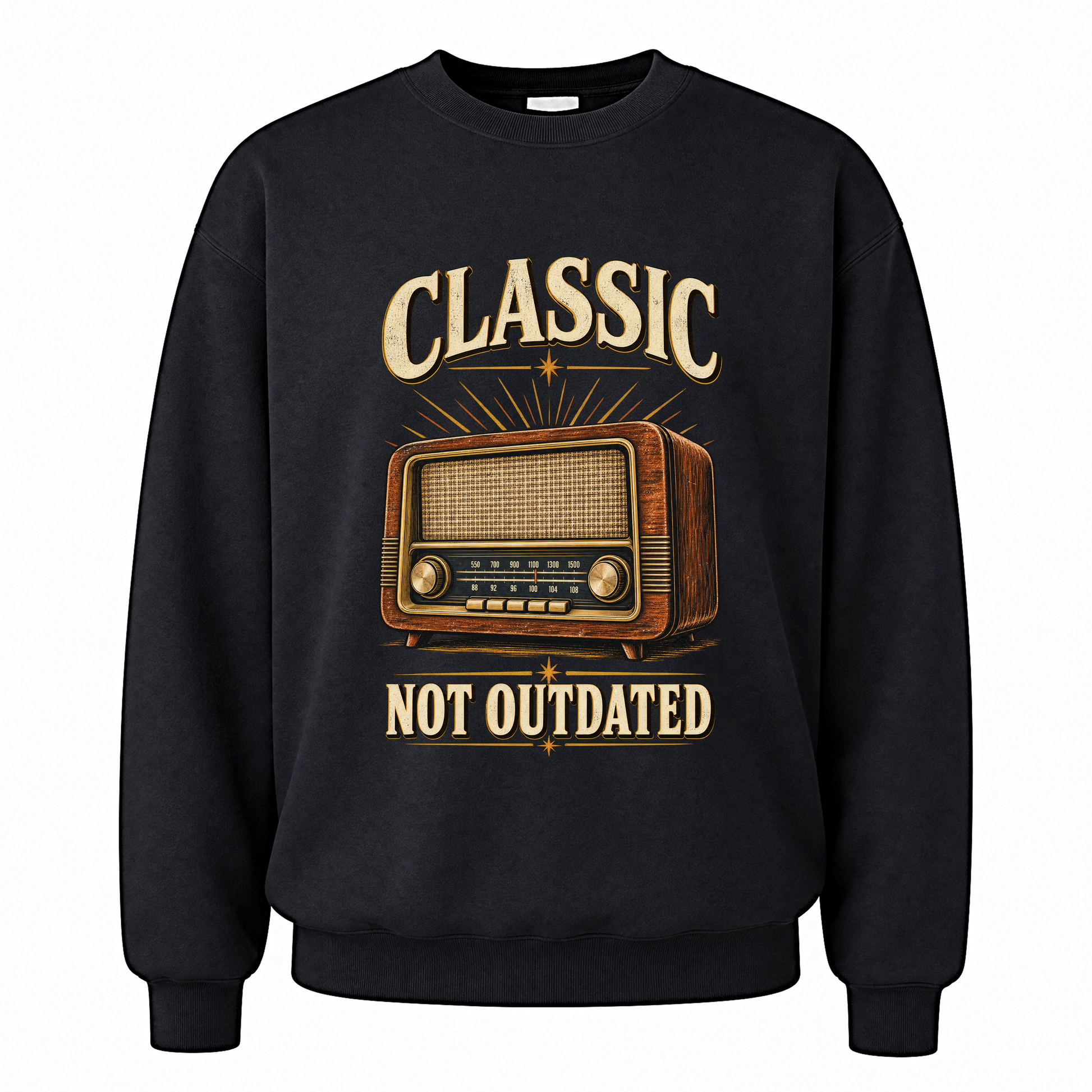 Black vintage sweatshirt with 44 classic not outdated ideogram 4x printed front design