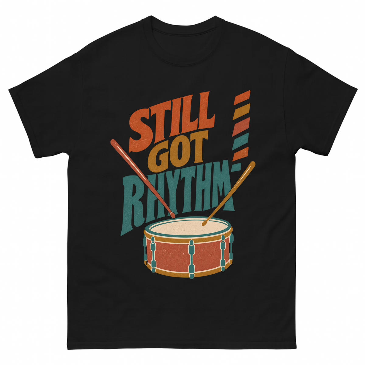 Black vintage t-shirt with Still Got Rhythm printed front design