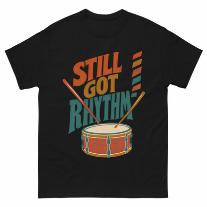 Black vintage t-shirt with Still Got Rhythm printed front design