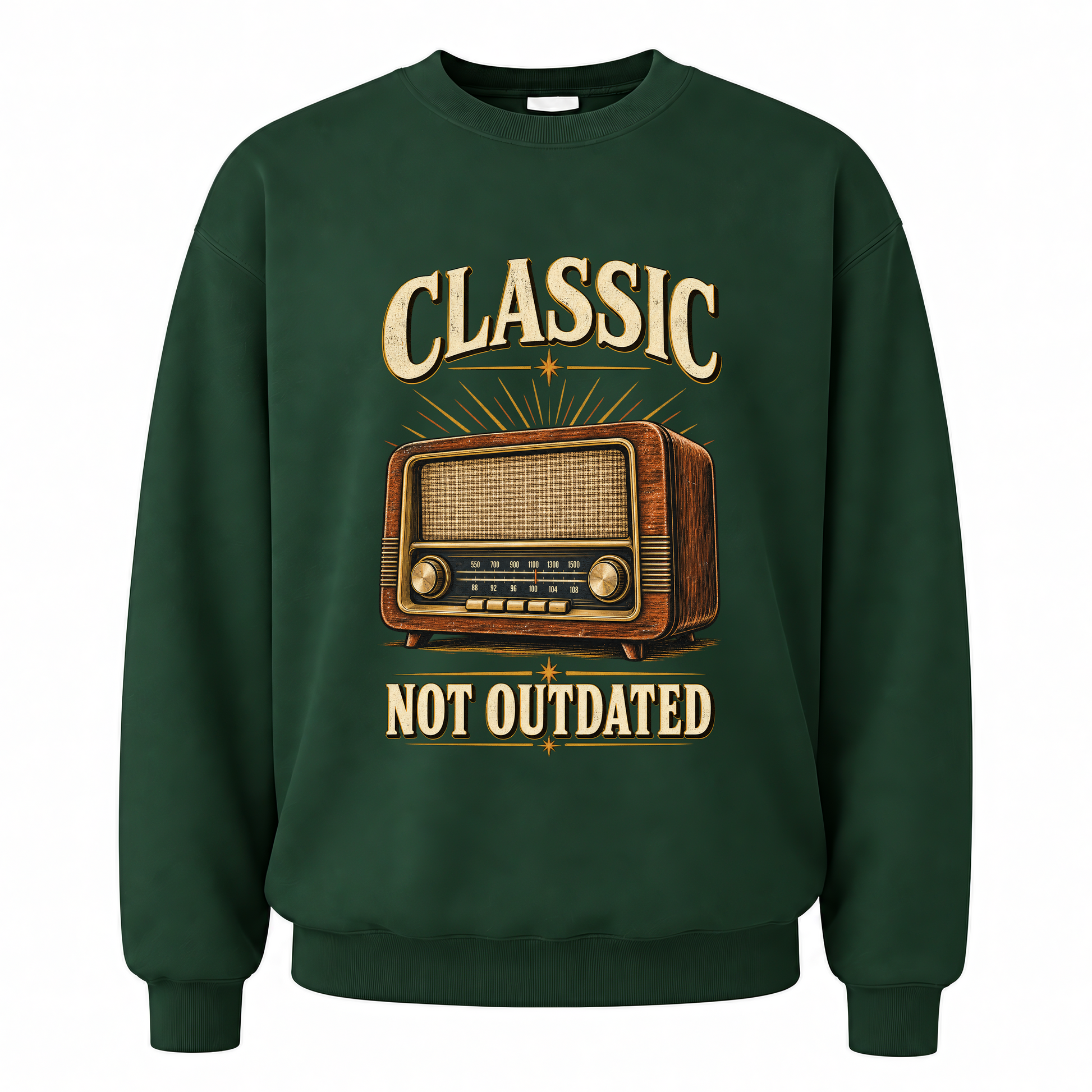 Forest Green vintage sweatshirt with 44 classic not outdated ideogram 4x printed front design