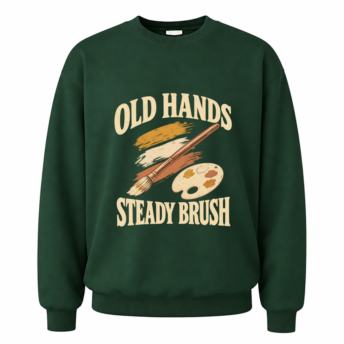 Forest Green vintage sweatshirt with Old Hands Steady Brush printed front design