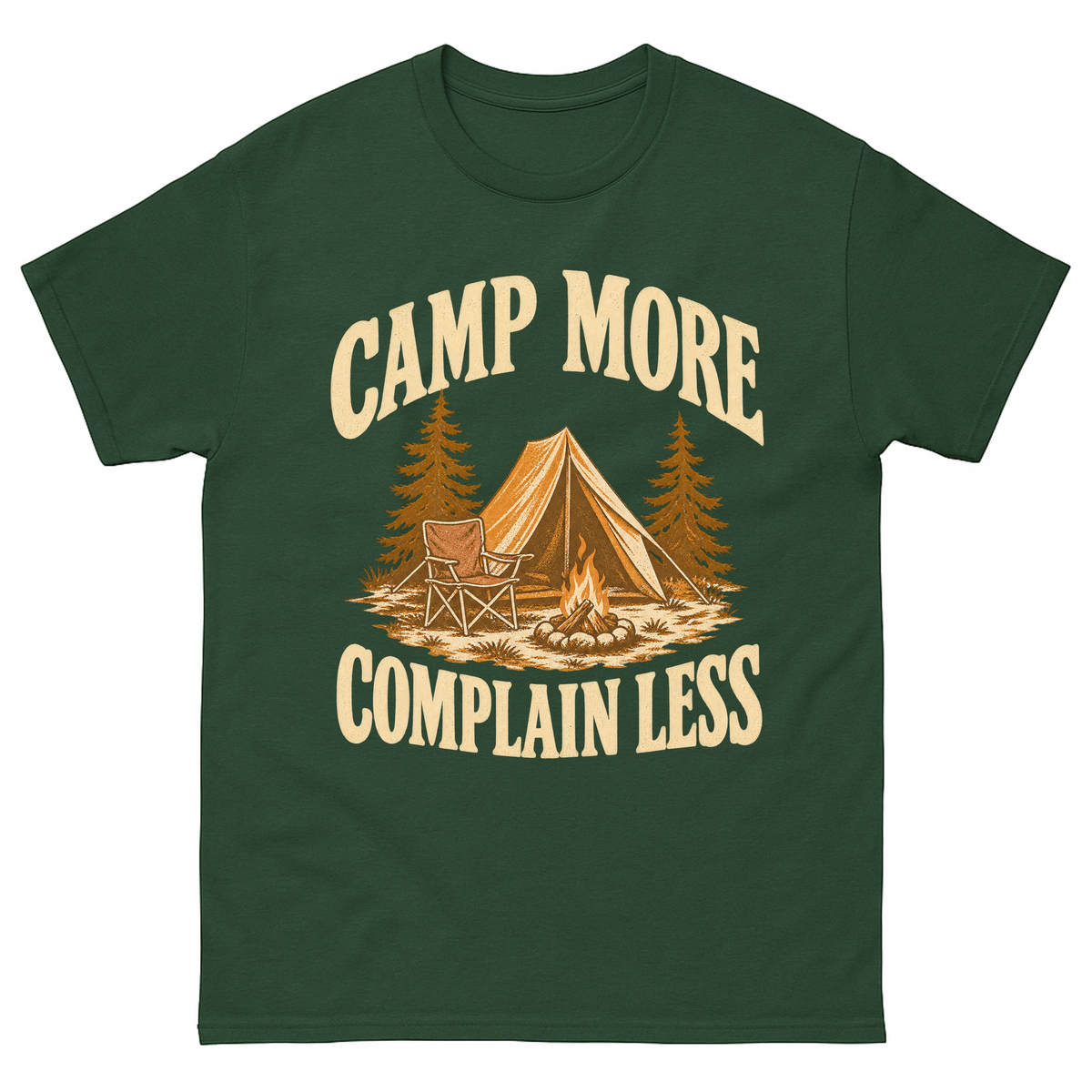 Forest Green vintage t-shirt with Camp More. Complain Less printed front design
