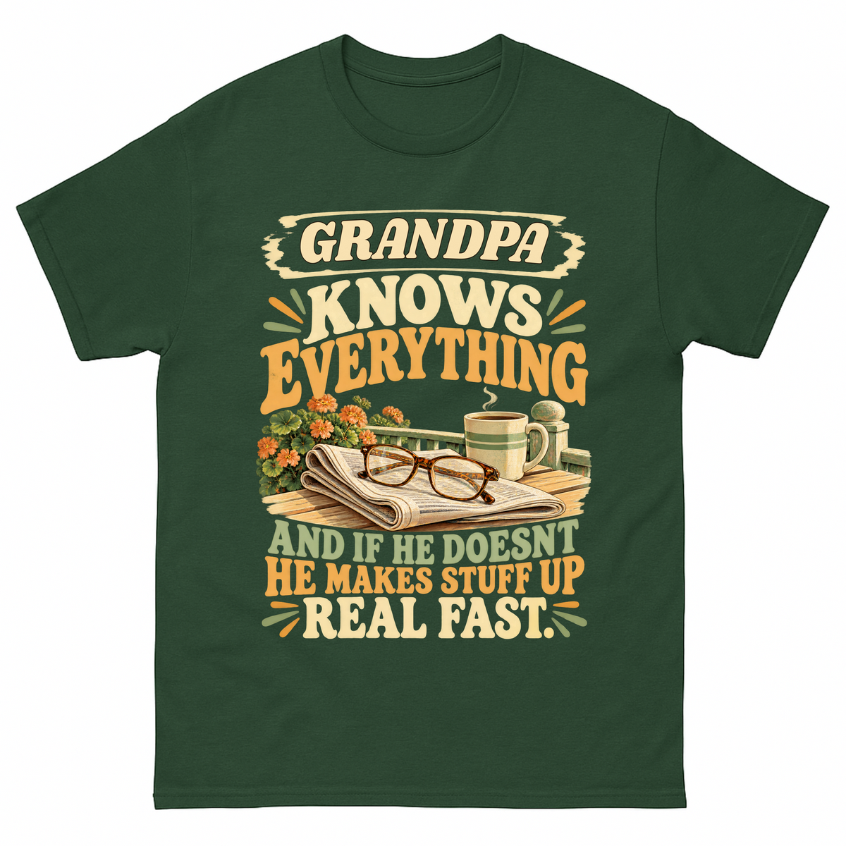 Forest Green vintage t-shirt with Your Name Knows Everything printed front design