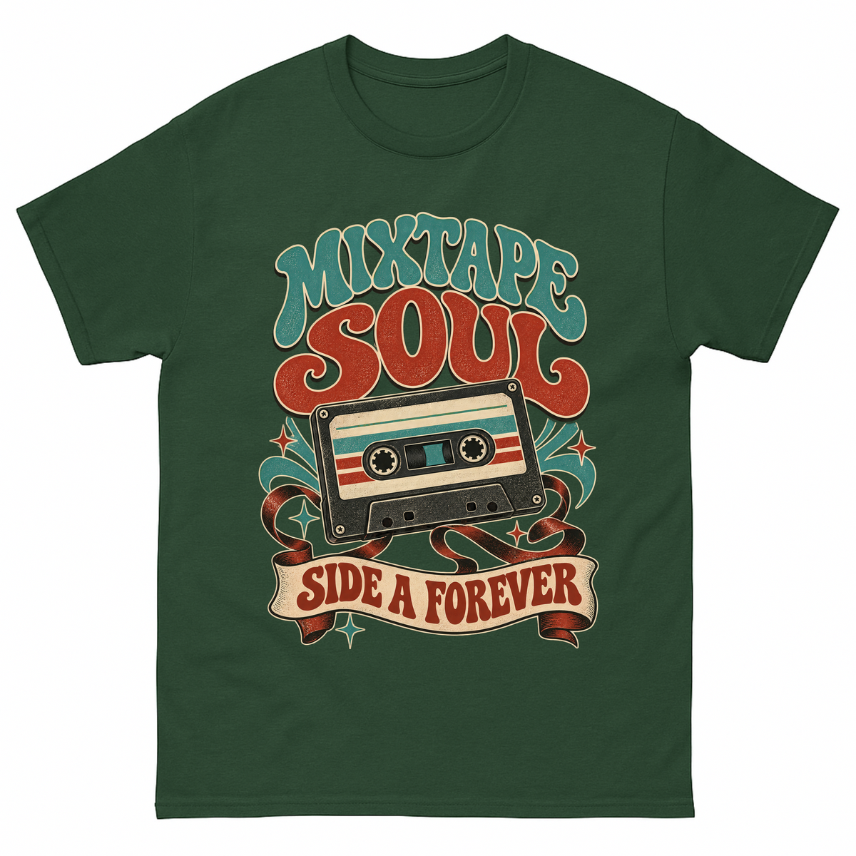 Forest Green vintage t-shirt with Mixtape Soul Side A Forever printed front design