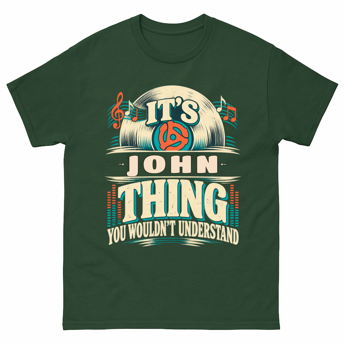 Forest Green vintage t-shirt with It's Your Name Thing printed front design