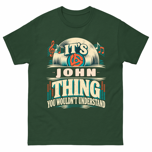 Forest Green vintage t-shirt with It's Your Name Thing printed front design