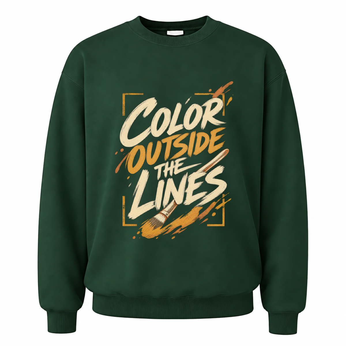 Forest Green vintage sweatshirt with Painting Outside The Lines printed front design
