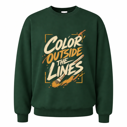 Forest Green vintage sweatshirt with Painting Outside The Lines printed front design
