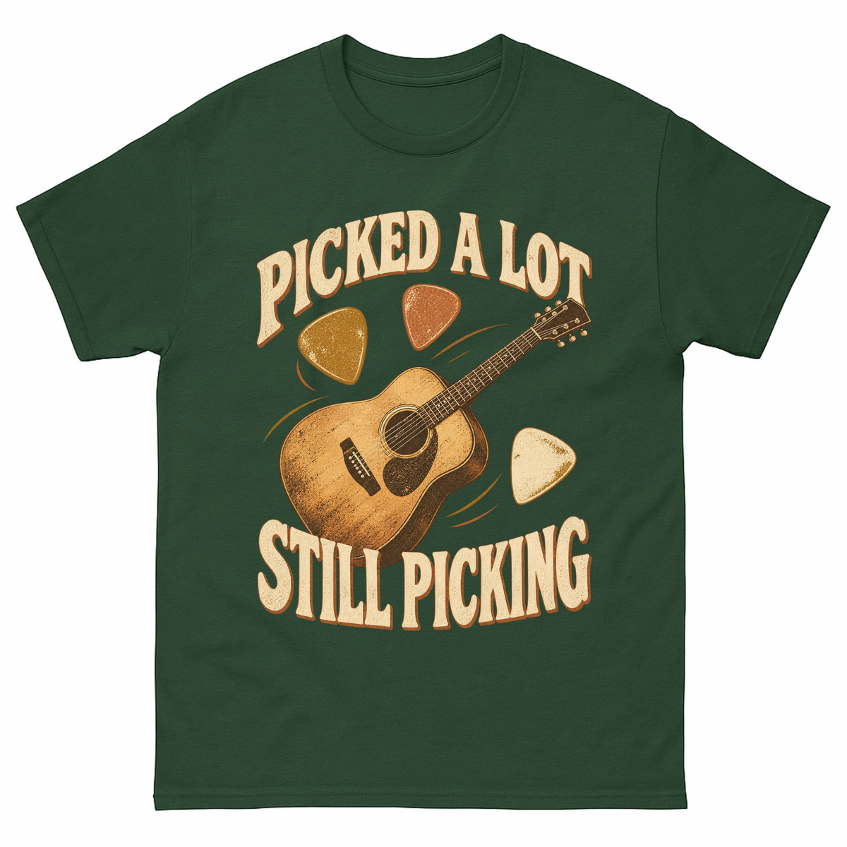 Forest Green vintage t-shirt with Picked A Lot Still Picking printed front design
