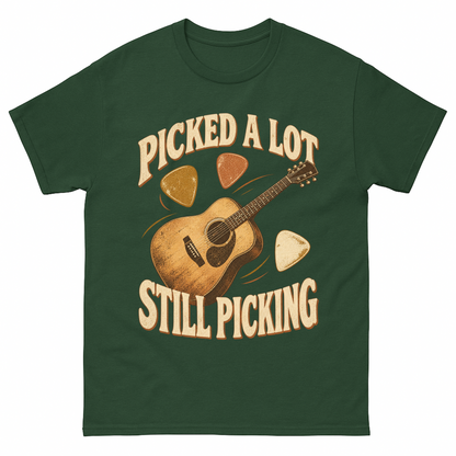 Forest Green vintage t-shirt with Picked A Lot Still Picking printed front design