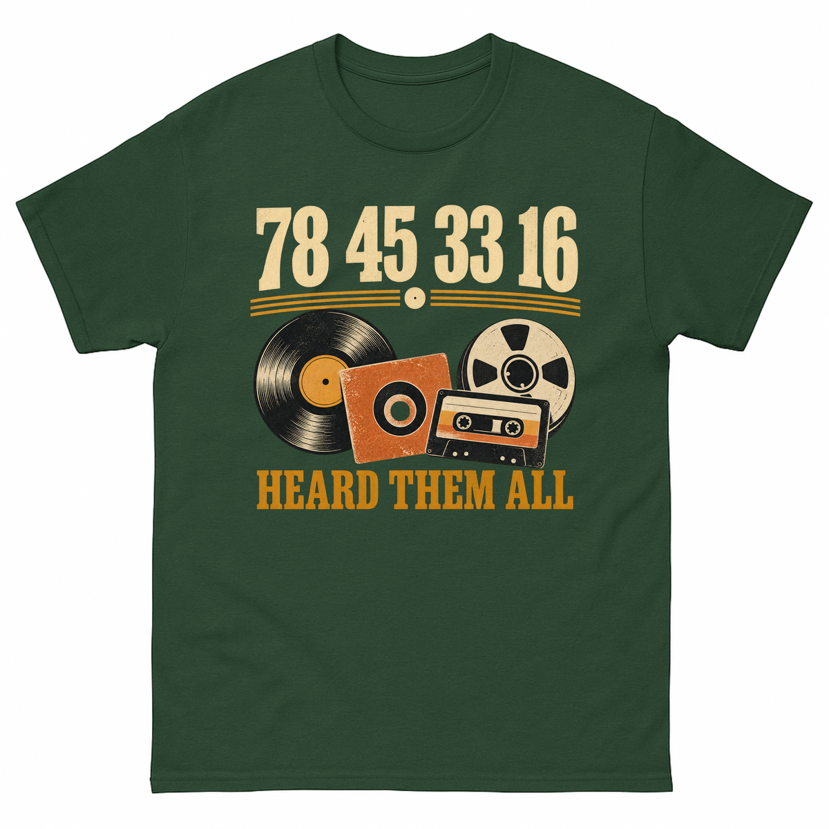 Forest Green vintage t-shirt with 78 45 3316 Hard Them All printed front design
