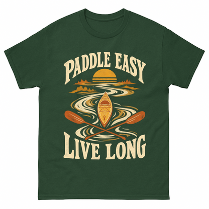 Forest Green vintage t-shirt with Paddle Easy Live Long printed front design