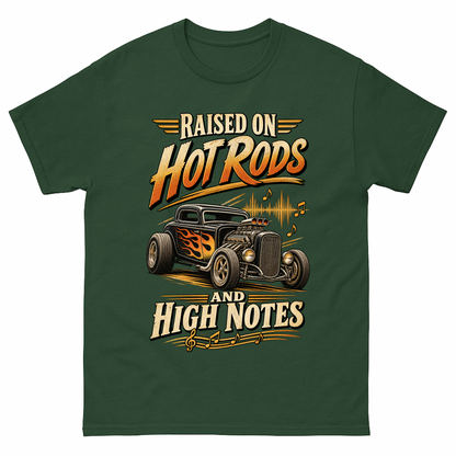 Forest Green vintage t-shirt with 36 hot rods and high notes ideogram 4x printed front design