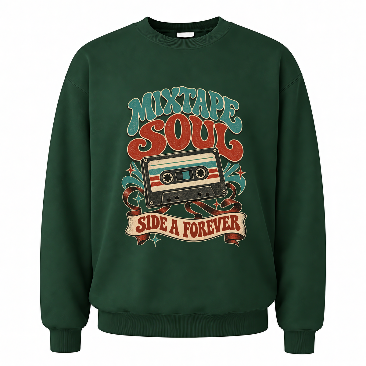 Forest Green vintage sweatshirt with Mixtape Soul Side A Forever printed front design