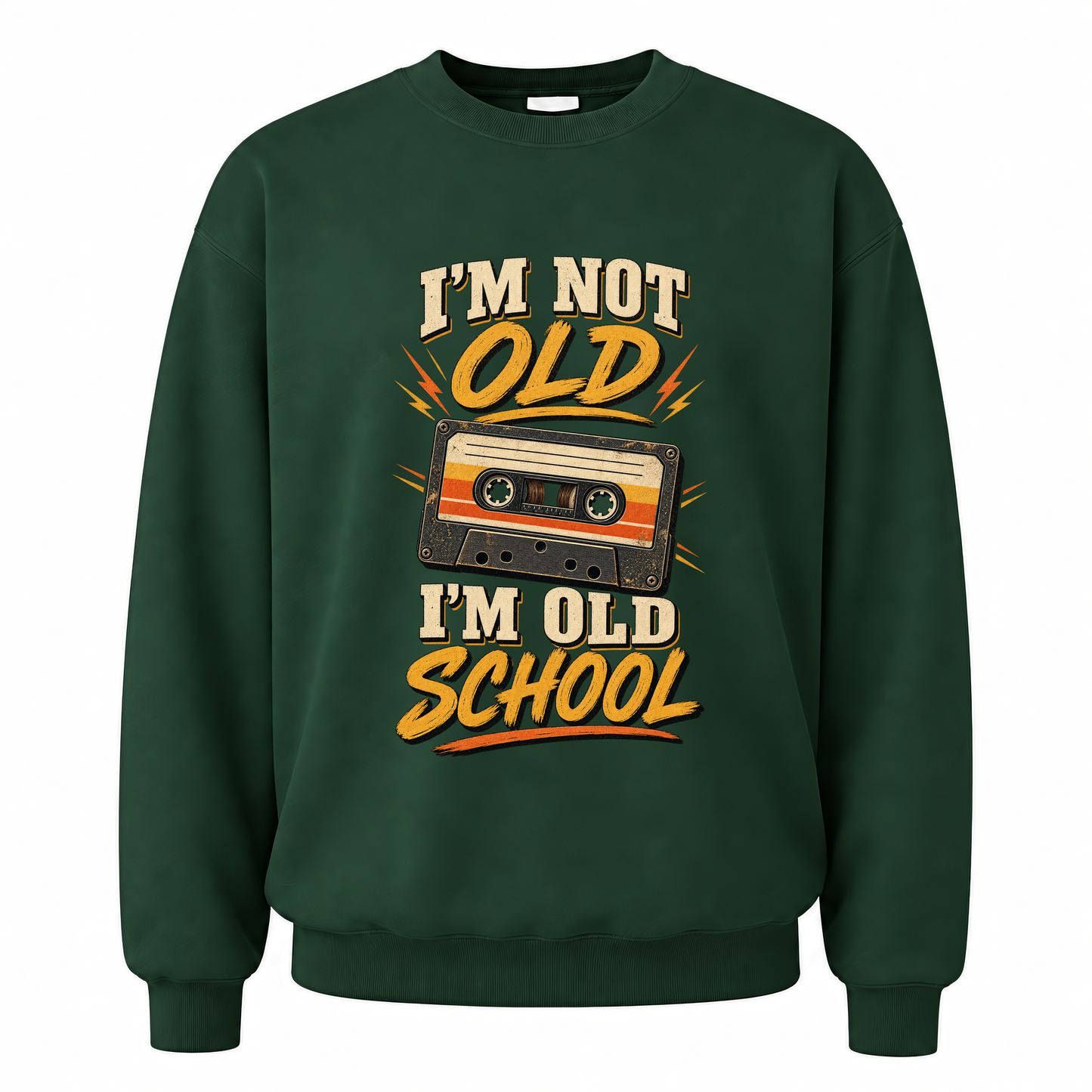Forest Green vintage sweatshirt with 41 i m old school ideogram 4x printed front design
