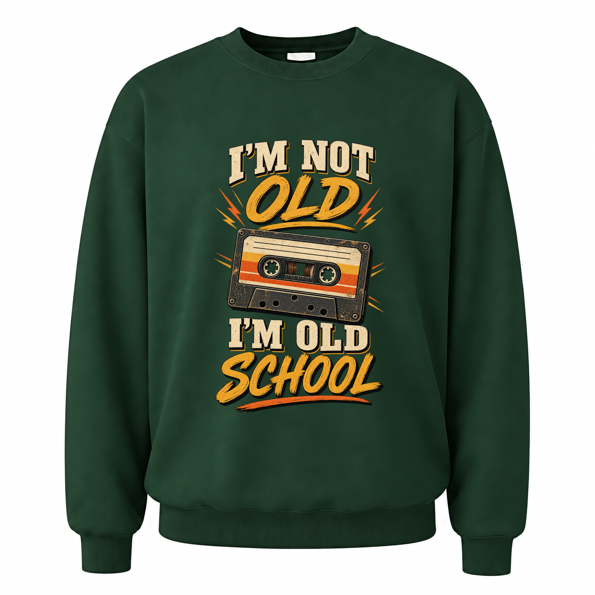 Forest Green vintage sweatshirt with 41 i m old school ideogram 4x printed front design