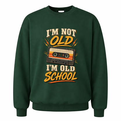 Forest Green vintage sweatshirt with 41 i m old school ideogram 4x printed front design