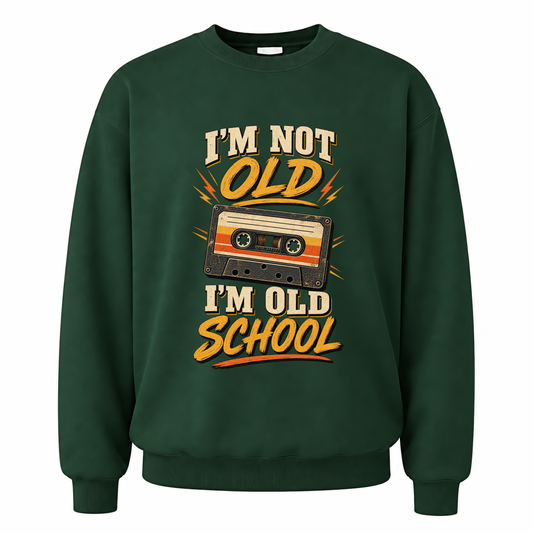 Forest Green vintage sweatshirt with 41 i m old school ideogram 4x printed front design
